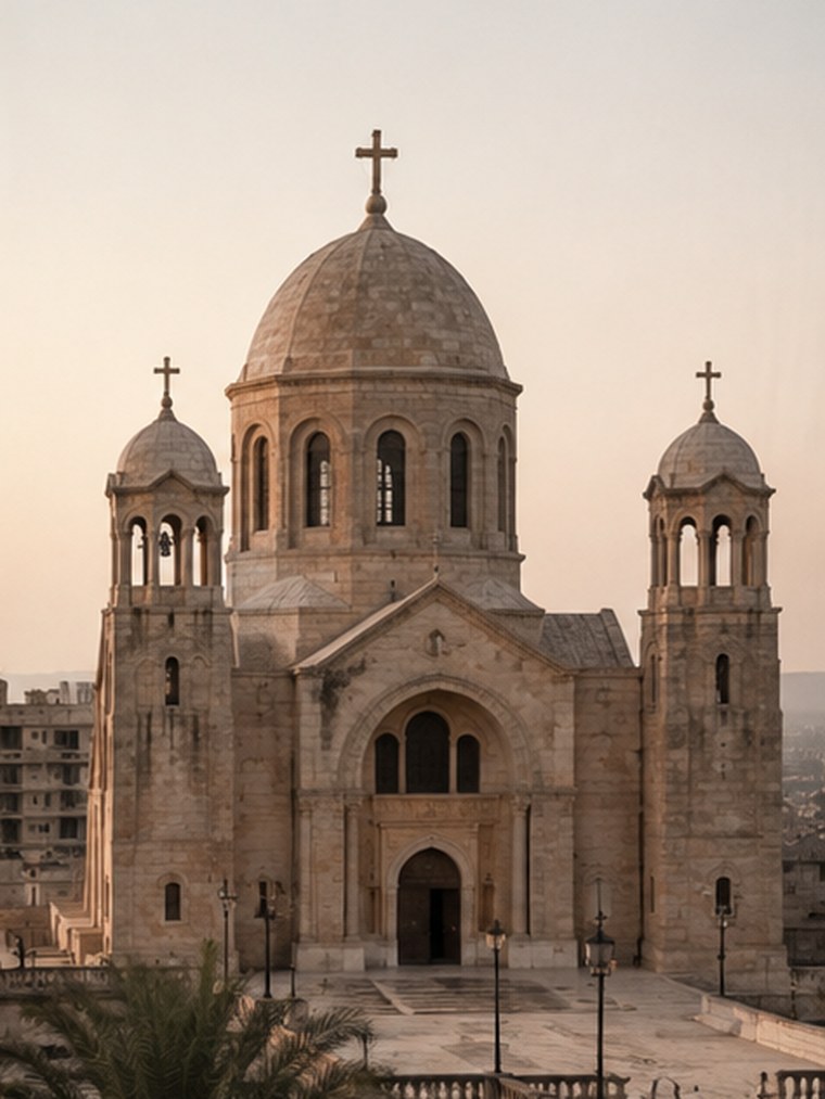 A stone church with a domed roof in the Hamdaniya district of northern Iraq